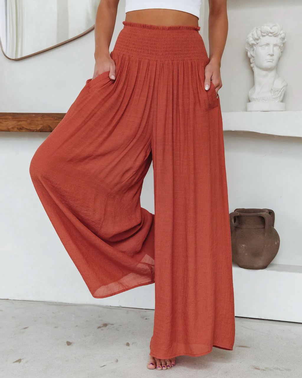 Cotton Wide-leg Pants Loose And Elastic Pocket Casual Pants Trousers