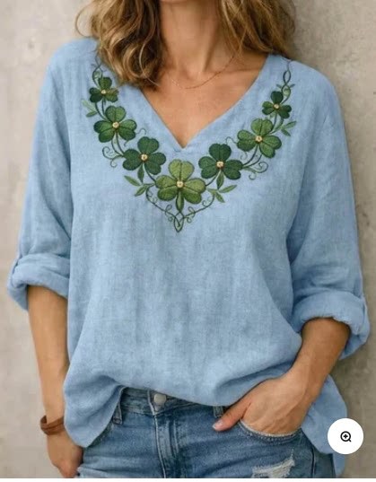 Women's Casual Loose-Fit V-Neck Pullover T-Shirt