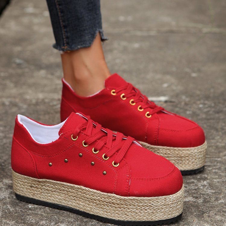 New European And American Cloth Rubber Cloth Lace Loop Round Toe Shoes