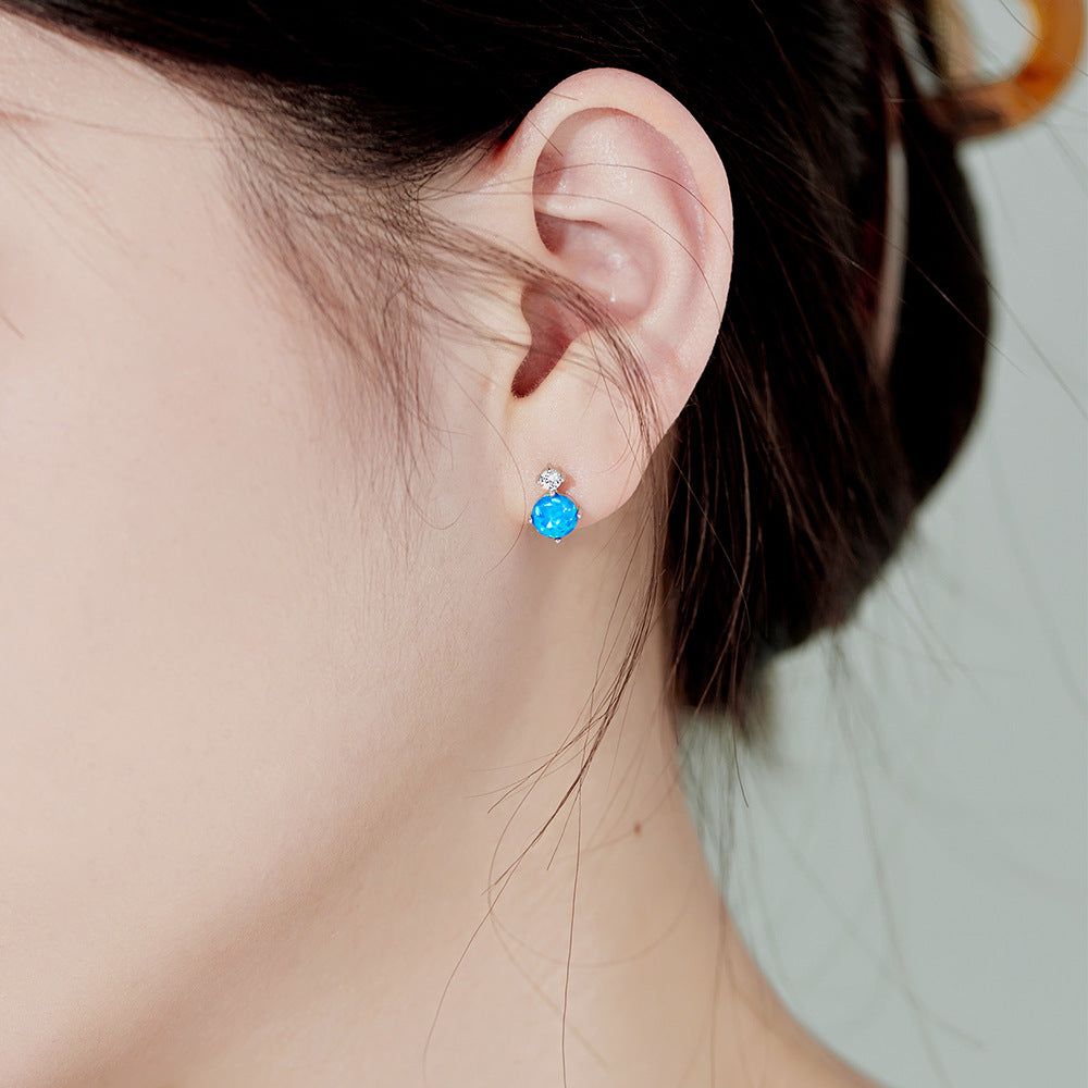 S925 Sterling Silver Opal Earrings Female Minority All-match