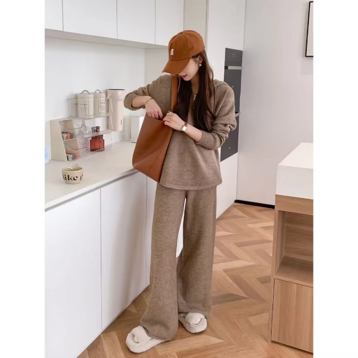 Suit Women's Spring And Autumn New Loose Hooded Sweater Wide-leg Pants