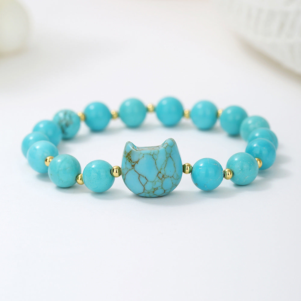 Natural Stone Cat Head Bracelet Gray Moonlight