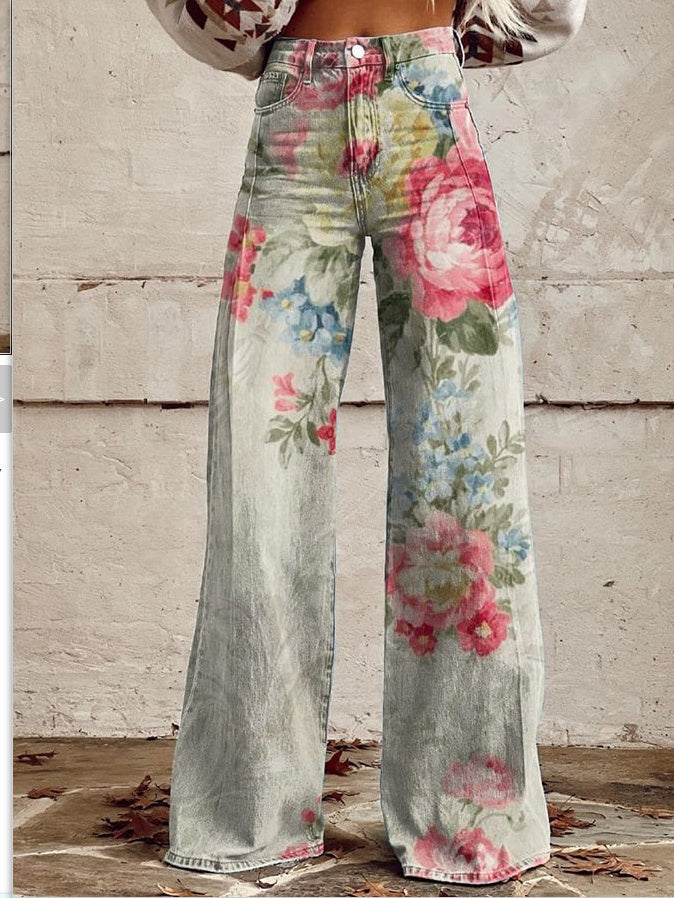 Plus Size Women's Casual Thin Wide Leg Imitation Jeans