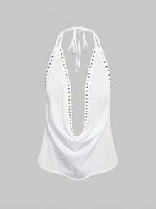 Solid-color Top With Studs Sexy Womens Clothing