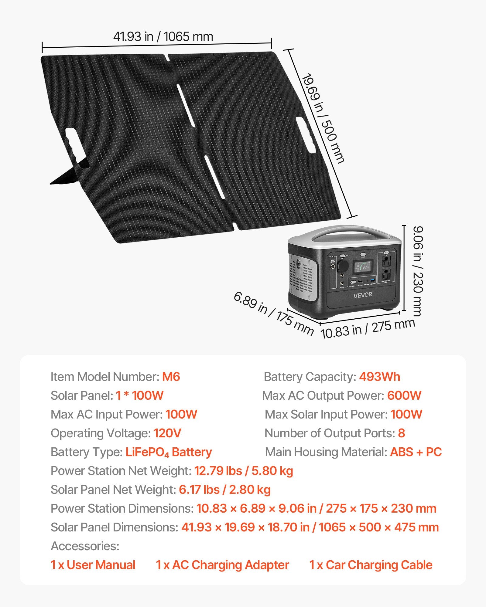 Portable Power Station With 100W Solar Panel, 600W Solar Generator Power Station, 493Wh LiFePO4 Battery Backup With 8 Output Ports For Home Emergency, Outdoor Camping, RV Travel