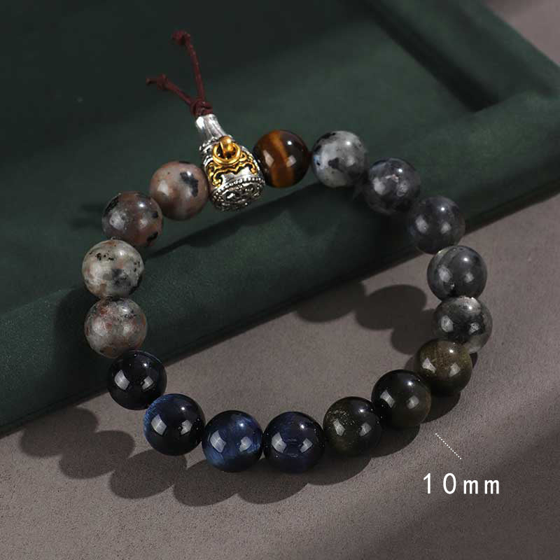 925 Silver Hoop Mantra Yellow Tiger Eyes Black Myth Wukong Men And Women Bracelet