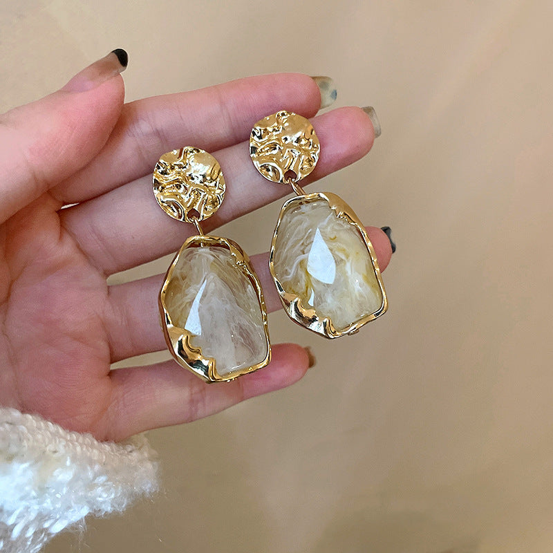 Silver Needle European And American Vintage Crumpled Resin Geometric Earrings
