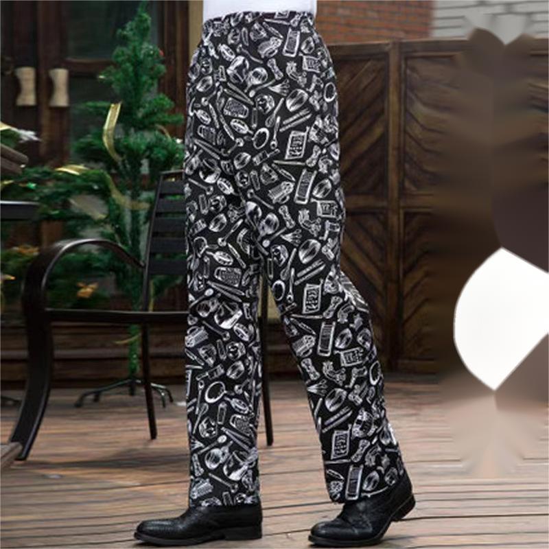 Kitchen Striped Chef's Pants And Dining Room Elastic Pants