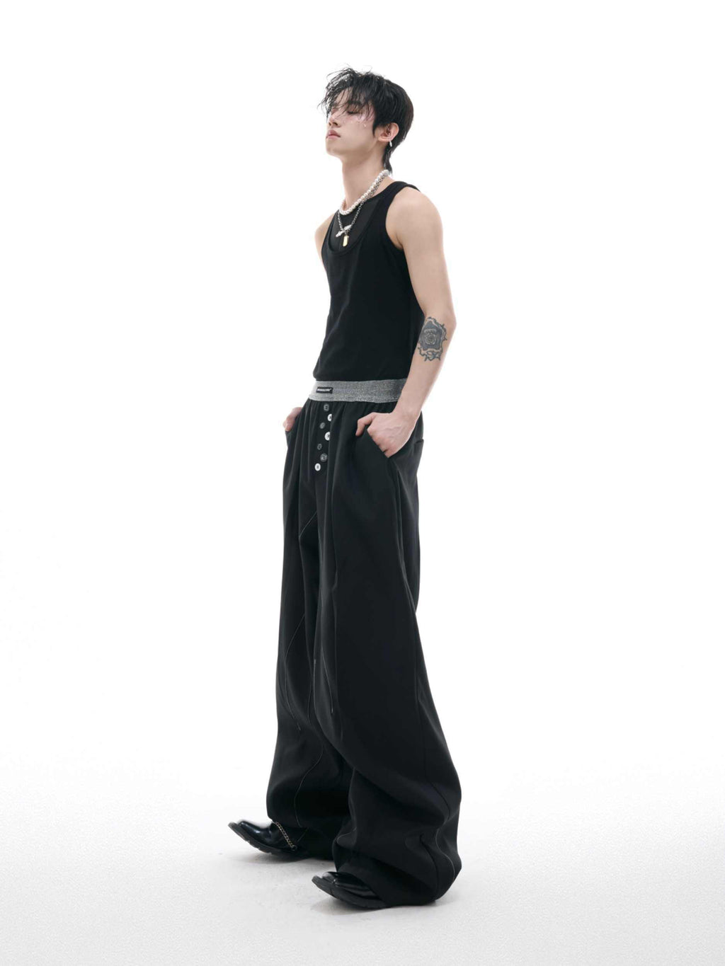 Drooping Straight Suit Pants Button Open Line Design Casual Pants