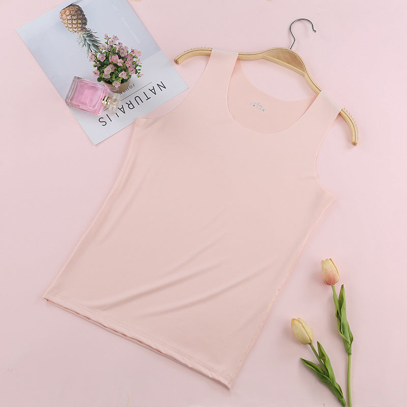 Traceless Vest Women's Summer Milk Silk Round Neck Bottoming Shirt