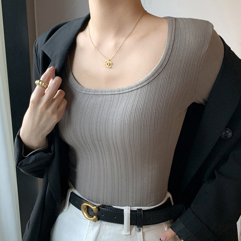 Big U-neck T-shirt Women's Bottoming Shirt Long Sleeve