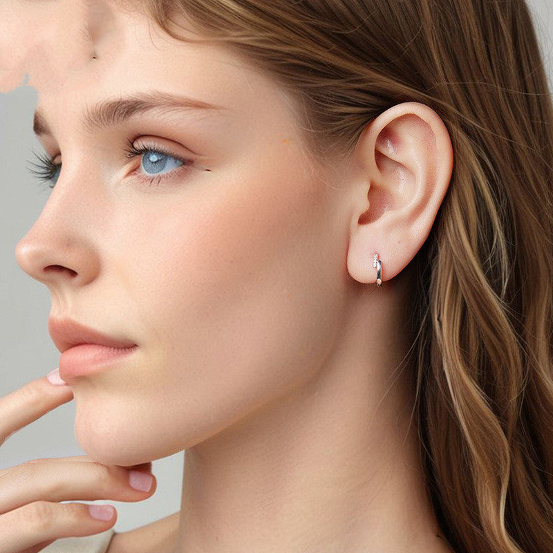 S925 Sterling Silver Lines Interlaced Ear Clip Refined Zircon All-matching