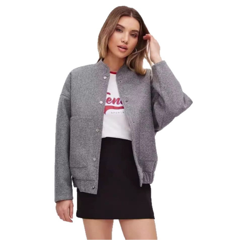 Versatile Pocketed Loose-Fit Bomber Jacket Coats