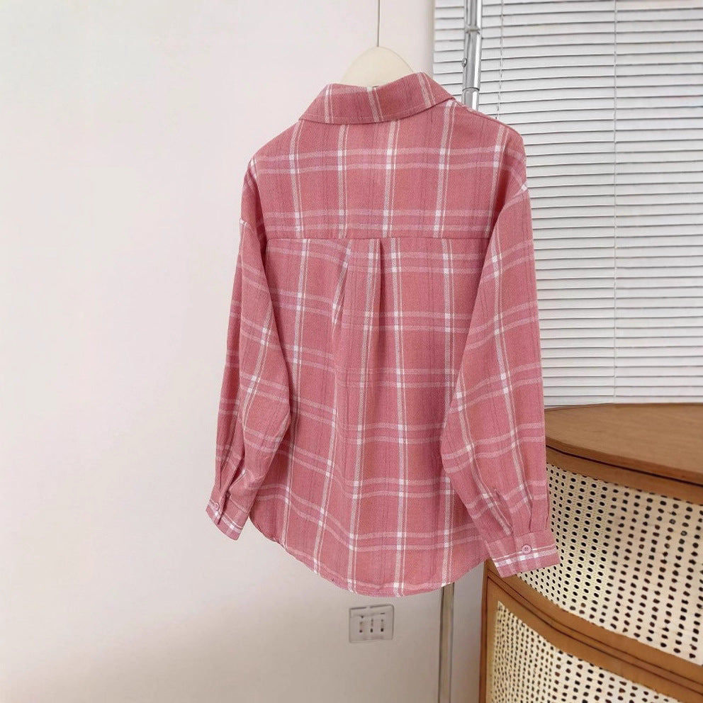 Hong Kong-style Vintage Plaid Shirt For Women