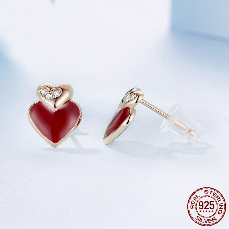 Hong Kong Style S925 Sterling Silver Heart-shaped Stud Earrings