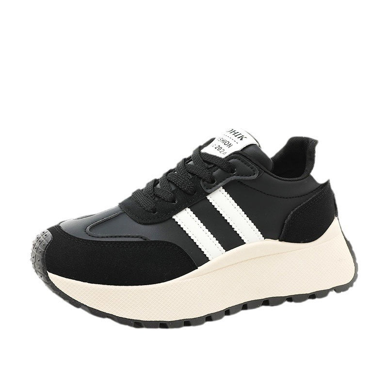 Womens Thick Soled Leather Patchwork Height Increasing Sneakers