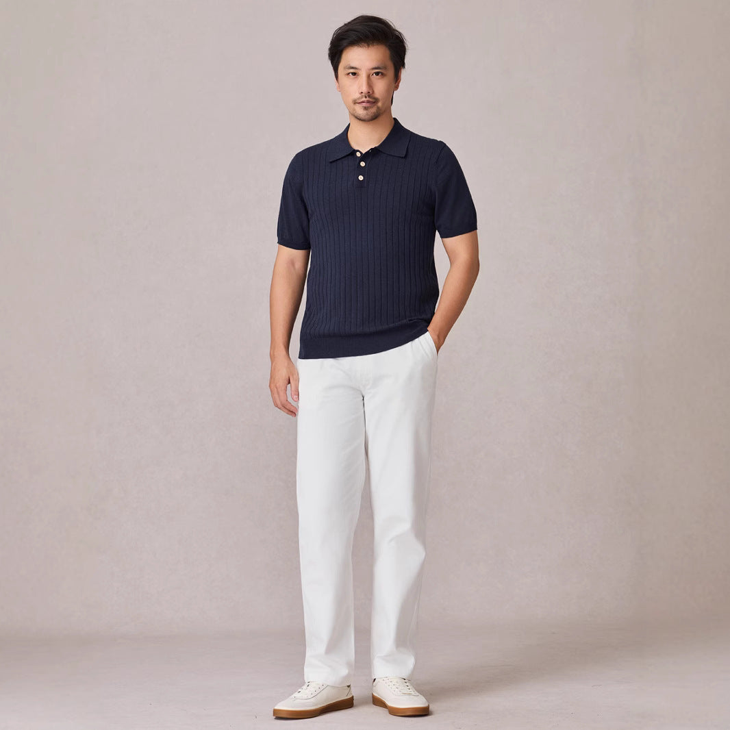Knitted Polo Shirt Men's Stretch Short Sleeve Lapel Knitwear