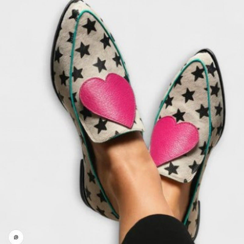 Spring And Autumn Leisure Low Heel Pointed-toe Plus Size Heart-shaped Five-pointed Star Women's Shoes