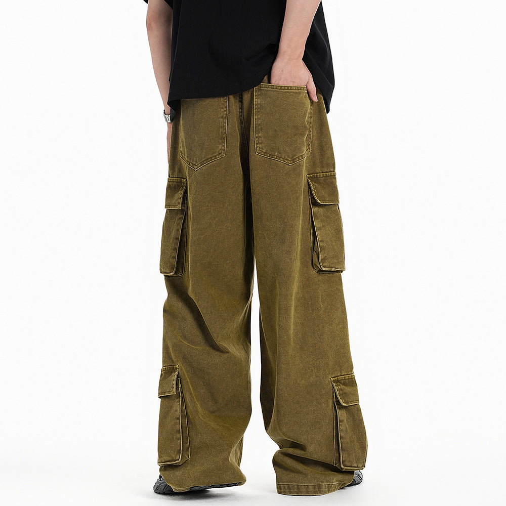 Punk Distressed Wash Multi-pocket Workwear Trousers