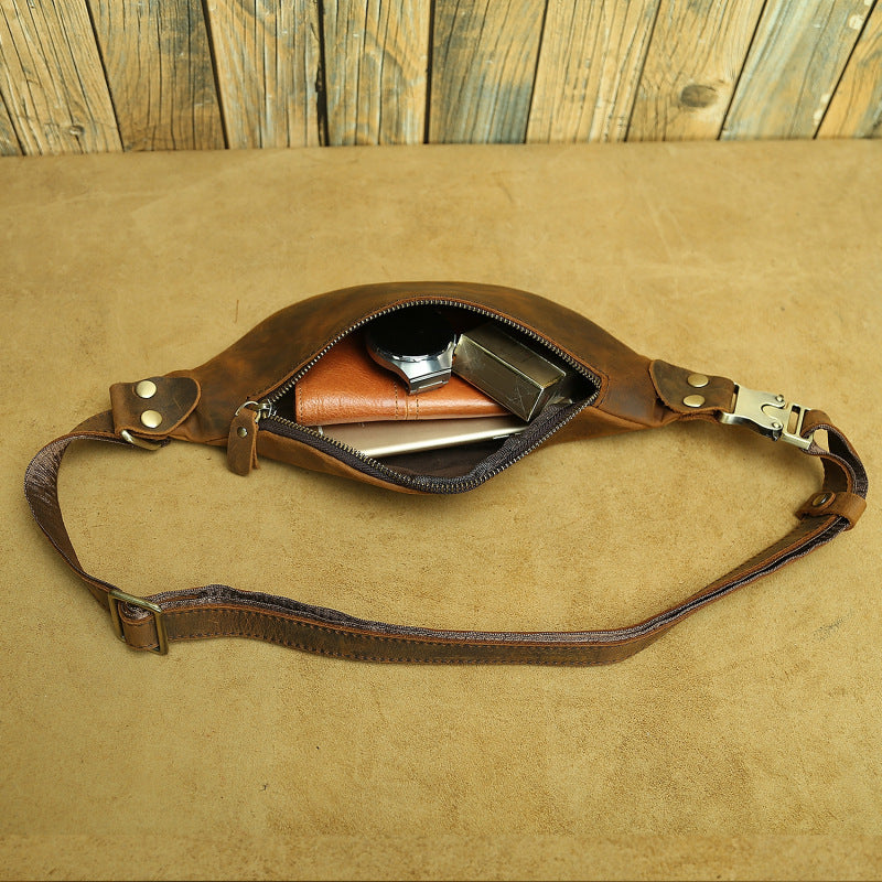 Men's Bag Retro Crazy Horse Leather Chest Bag First Layer Crossbody
