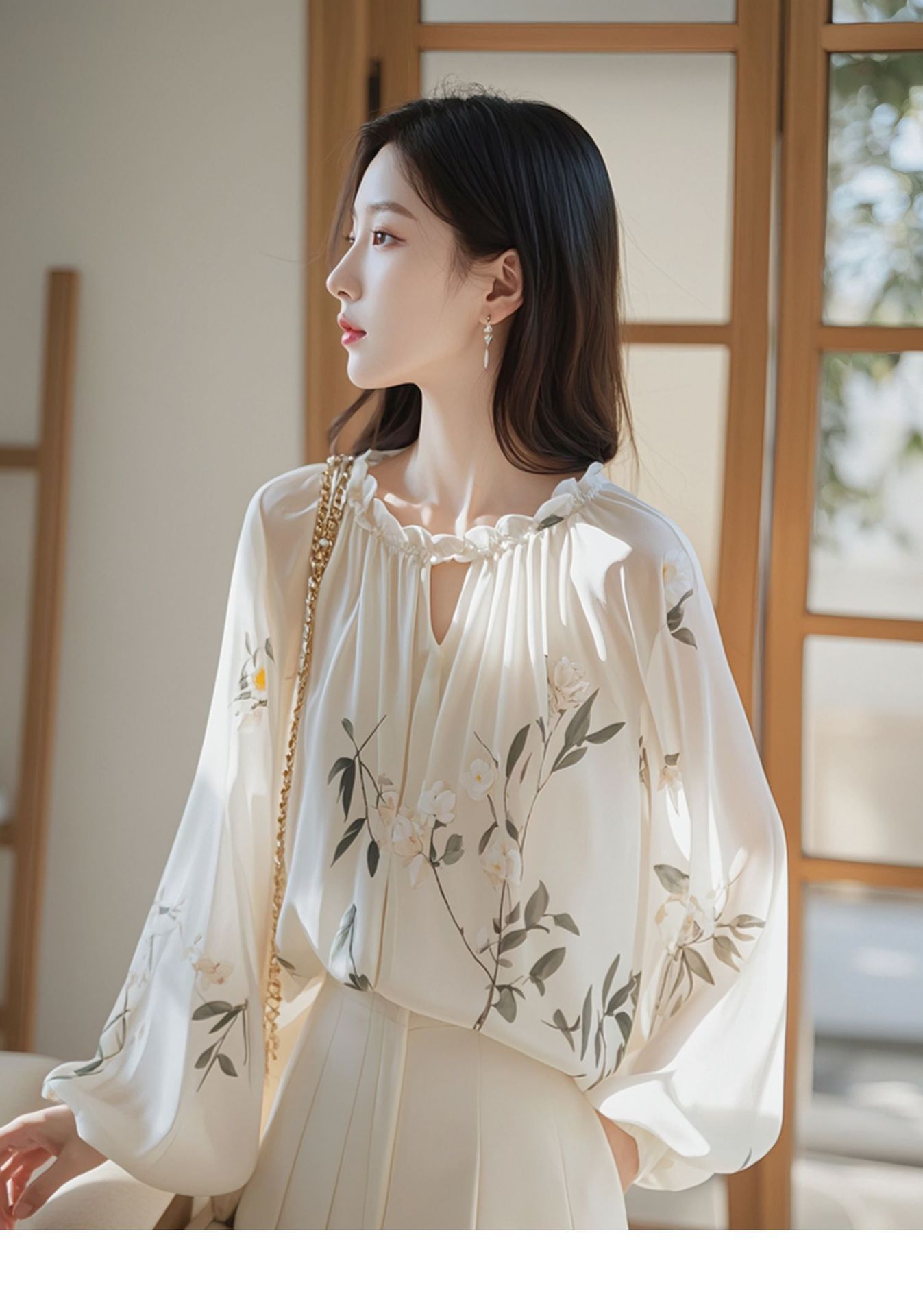 Loose-fitting Long-sleeve Floral Mini Shirt For Women