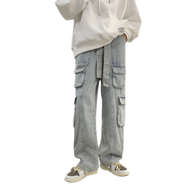 Multi-Pocket Workwear Jeans Men's Wide-leg Draggle-tail Trousers