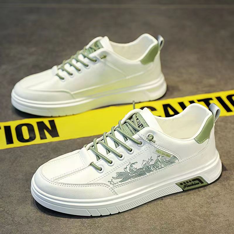 Men's Trendy All-match Low Top Casual Leather Soft Bottom White Shoes Sports Board Shoes Trendy