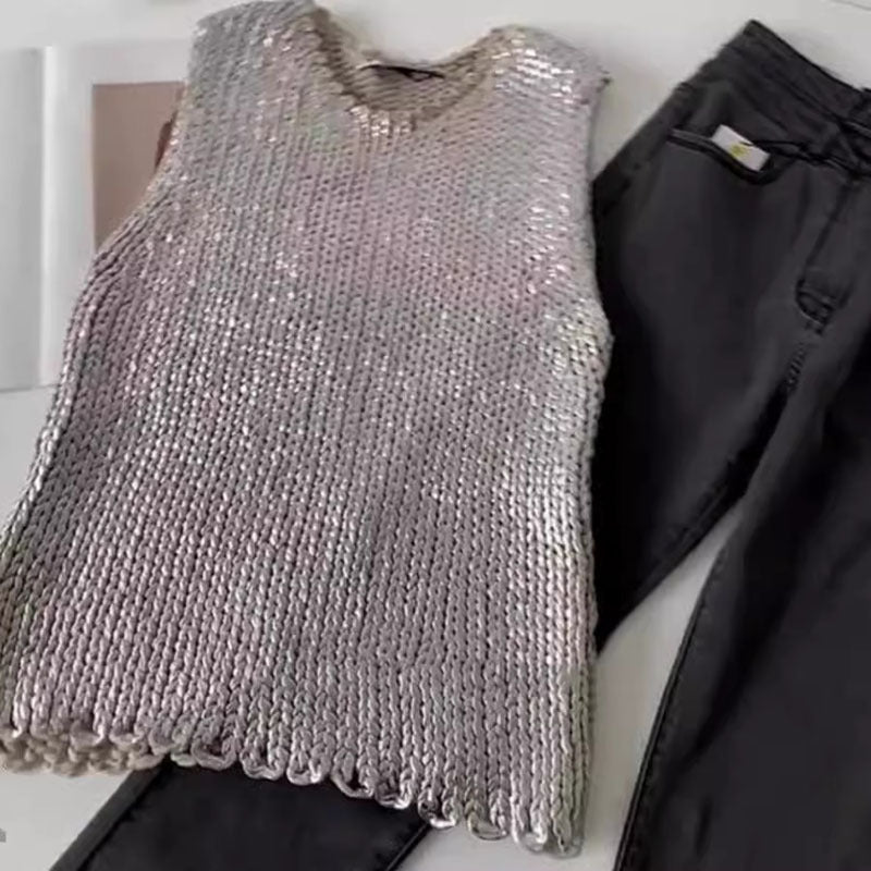 Women's Crew-Neck Sleeveless Knitted Vest