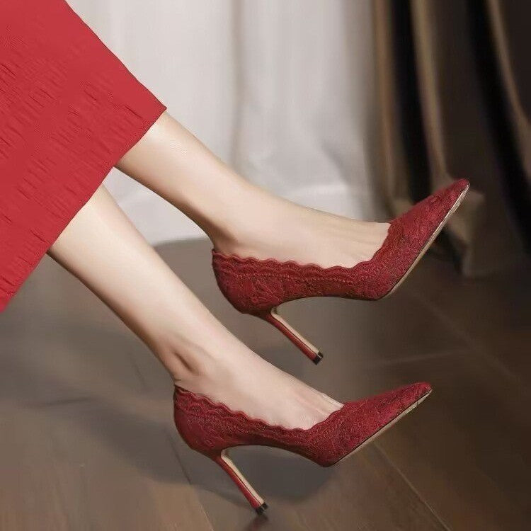 Elegant Lace High-heeled Shoes Women