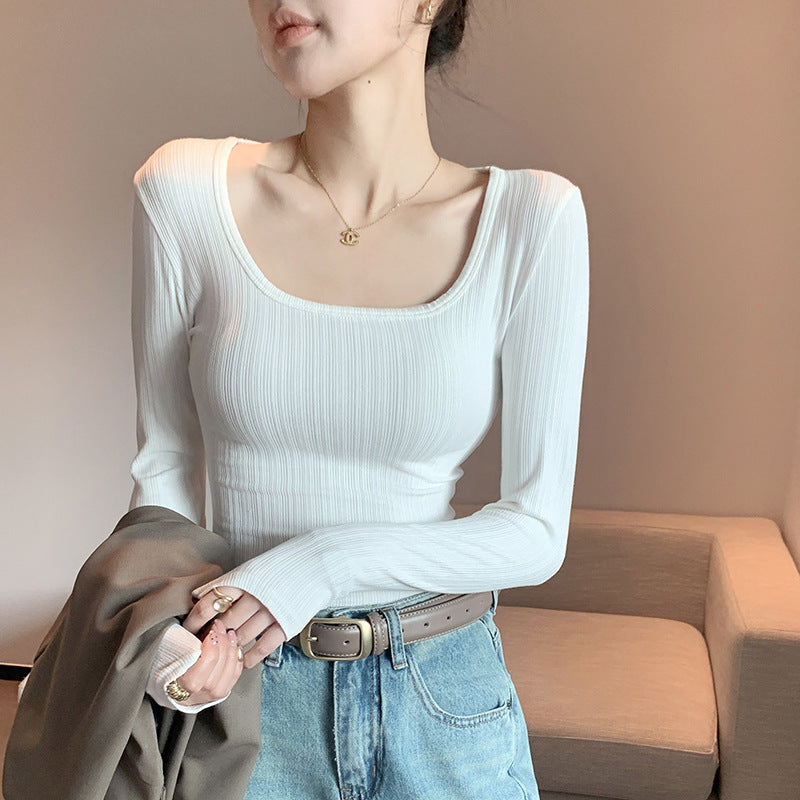 Big U-neck T-shirt Women's Bottoming Shirt Long Sleeve
