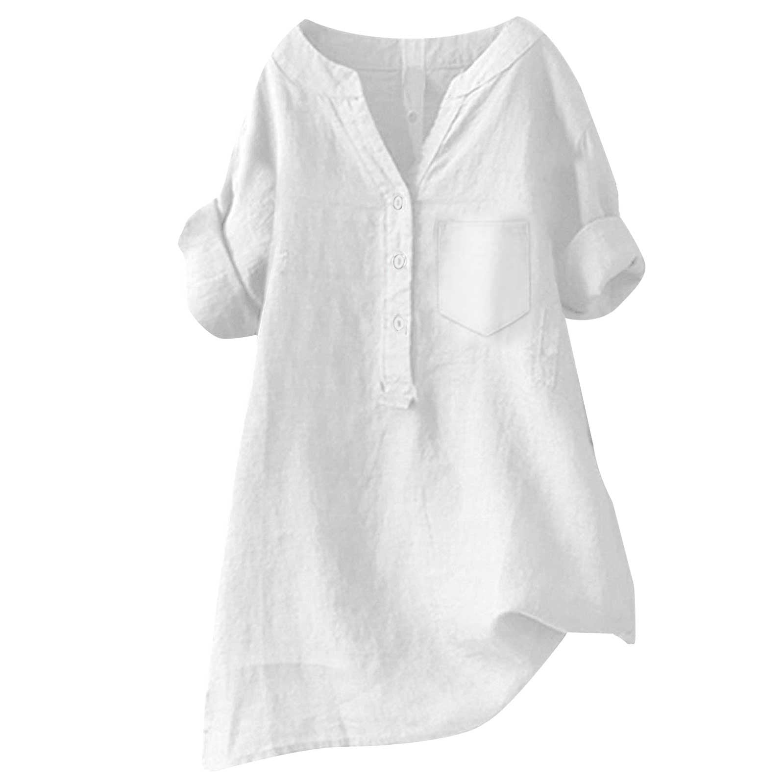 Loose Solid Color Cotton And Linen Top Shirt