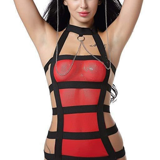 European And American Lace Up Sheer Mesh With Chain