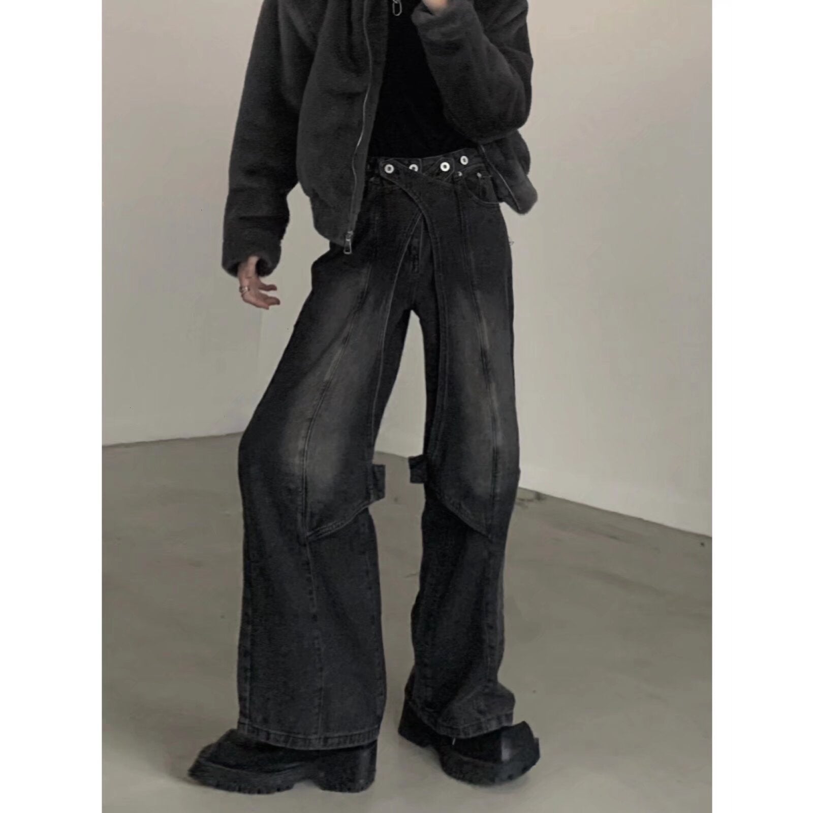 Heavy Industry Retro Washed Wide-leg Trousers