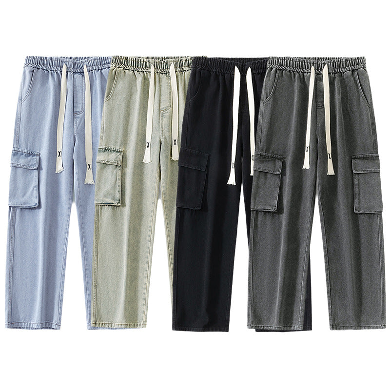 Spring And Summer Multi-pocket Workwear Jeans For Men