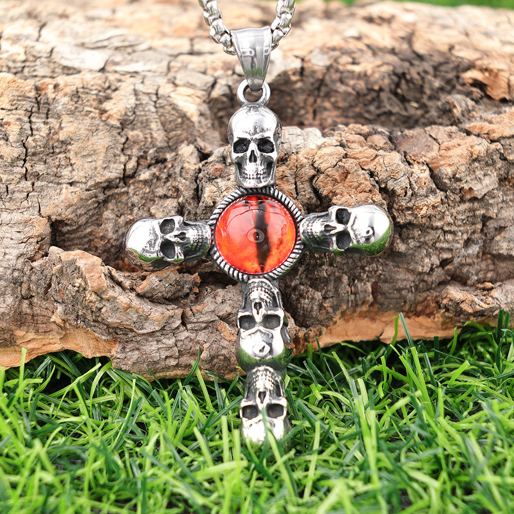 Skull Red Eye Cross Polished Men's And Women's Pendants