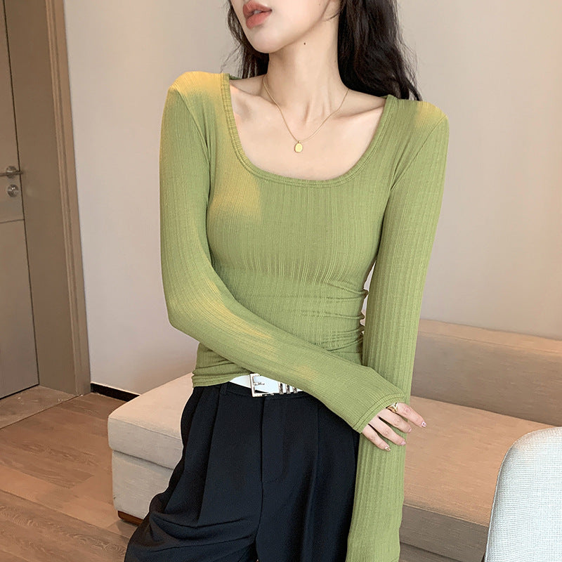 Big U-neck T-shirt Women's Bottoming Shirt Long Sleeve