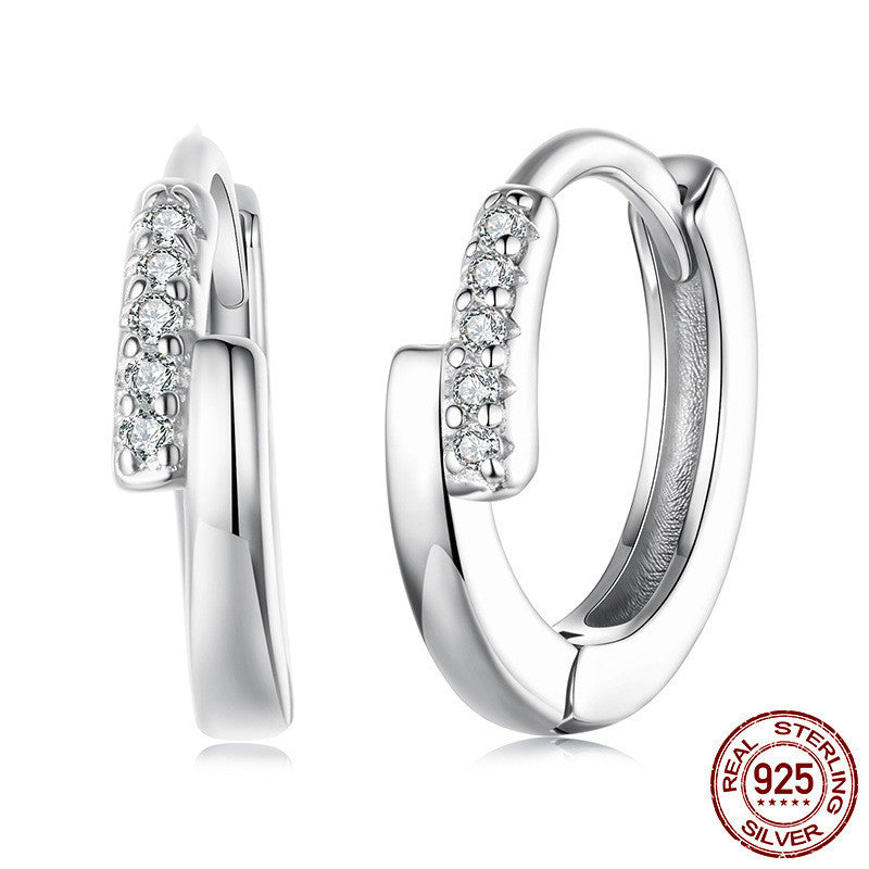 S925 Sterling Silver Lines Interlaced Ear Clip Refined Zircon All-matching