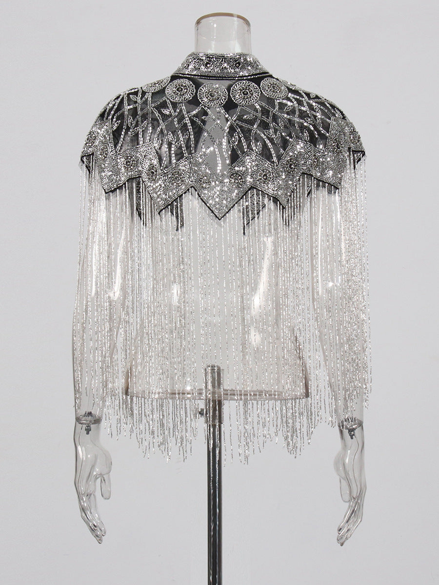 Heavy-duty Beaded Tassel Design Shawl Coat