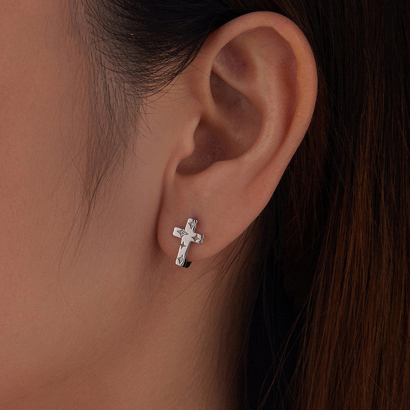 Original S925 Sterling Silver Star Cross Ear Clip