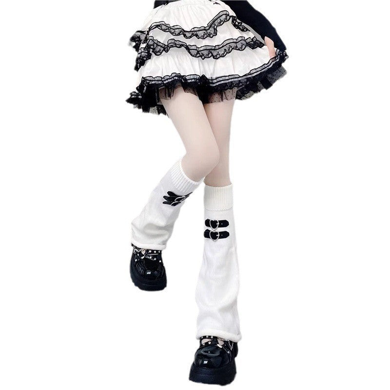 Ballet Style Mary Jane White Lace Bow Calf Socks