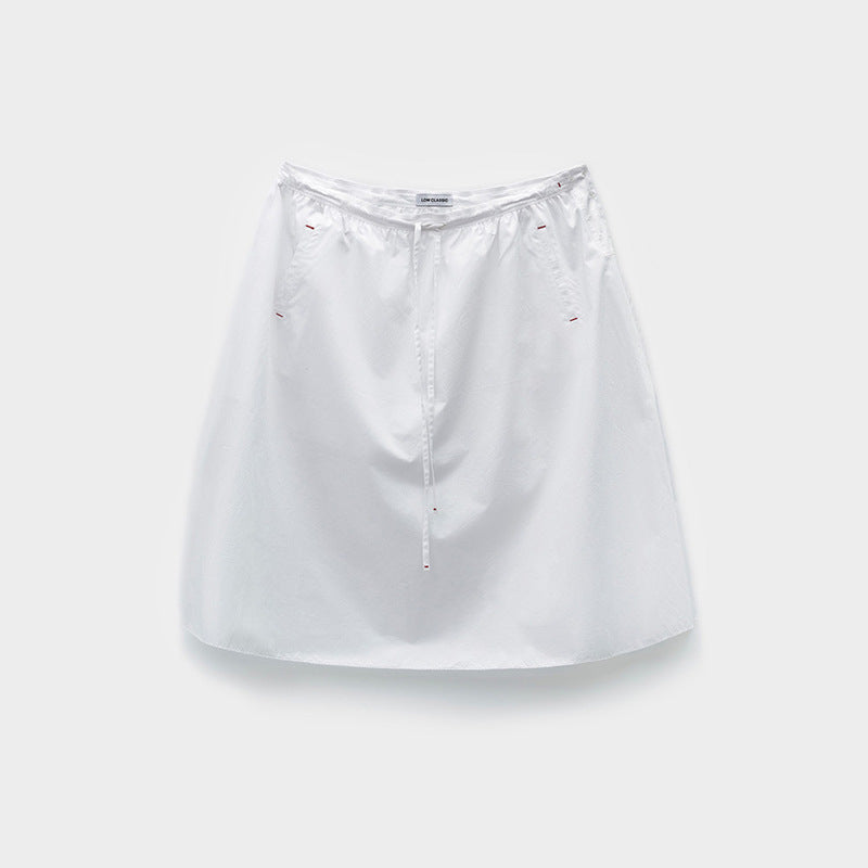 Ruffled Slim-fit Pleated Short-sleeve Top With Drawstring A-line Skirt