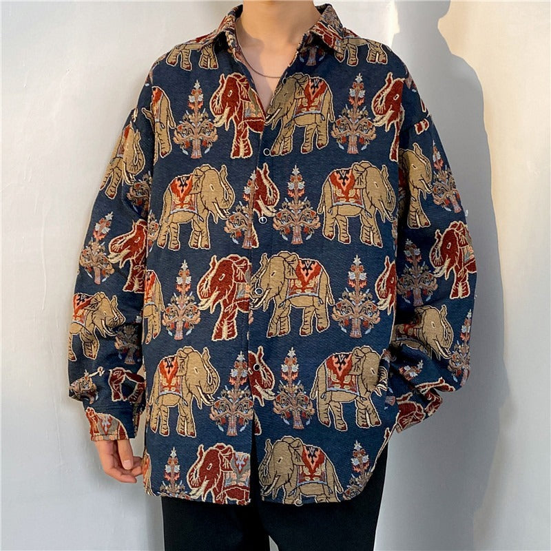 Loose Autumn And Winter Japanese-style Retro Ethnic Style Couple Long Sleeve Shirt