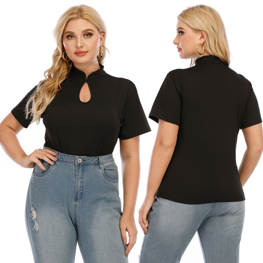 Mandarin Collar Half Turtleneck One Button Casual Top