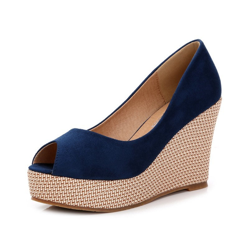 High Heel Peep Toe Wedge Thick Bottom Shallow Mouth Muffin Thick Heel Tide Pumps
