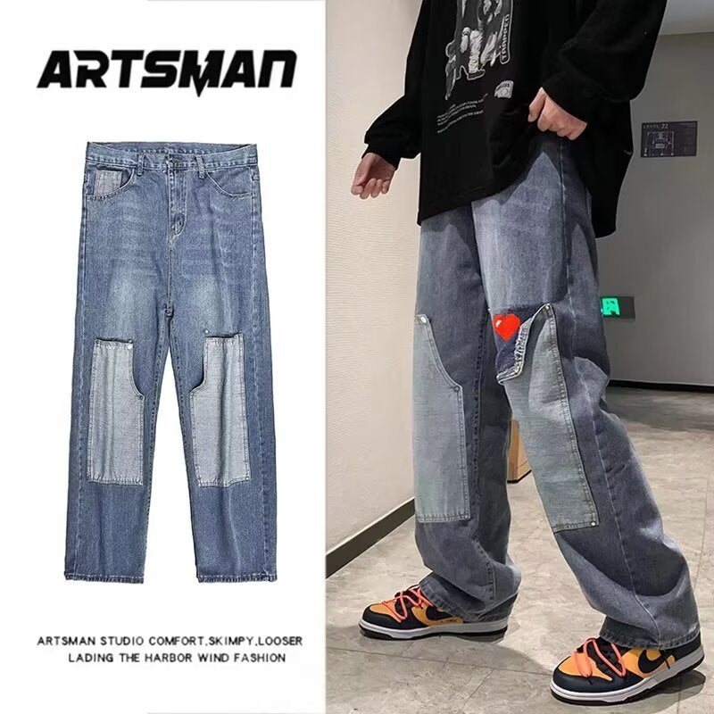 Men's Trendy American Vintage Patch Jeans