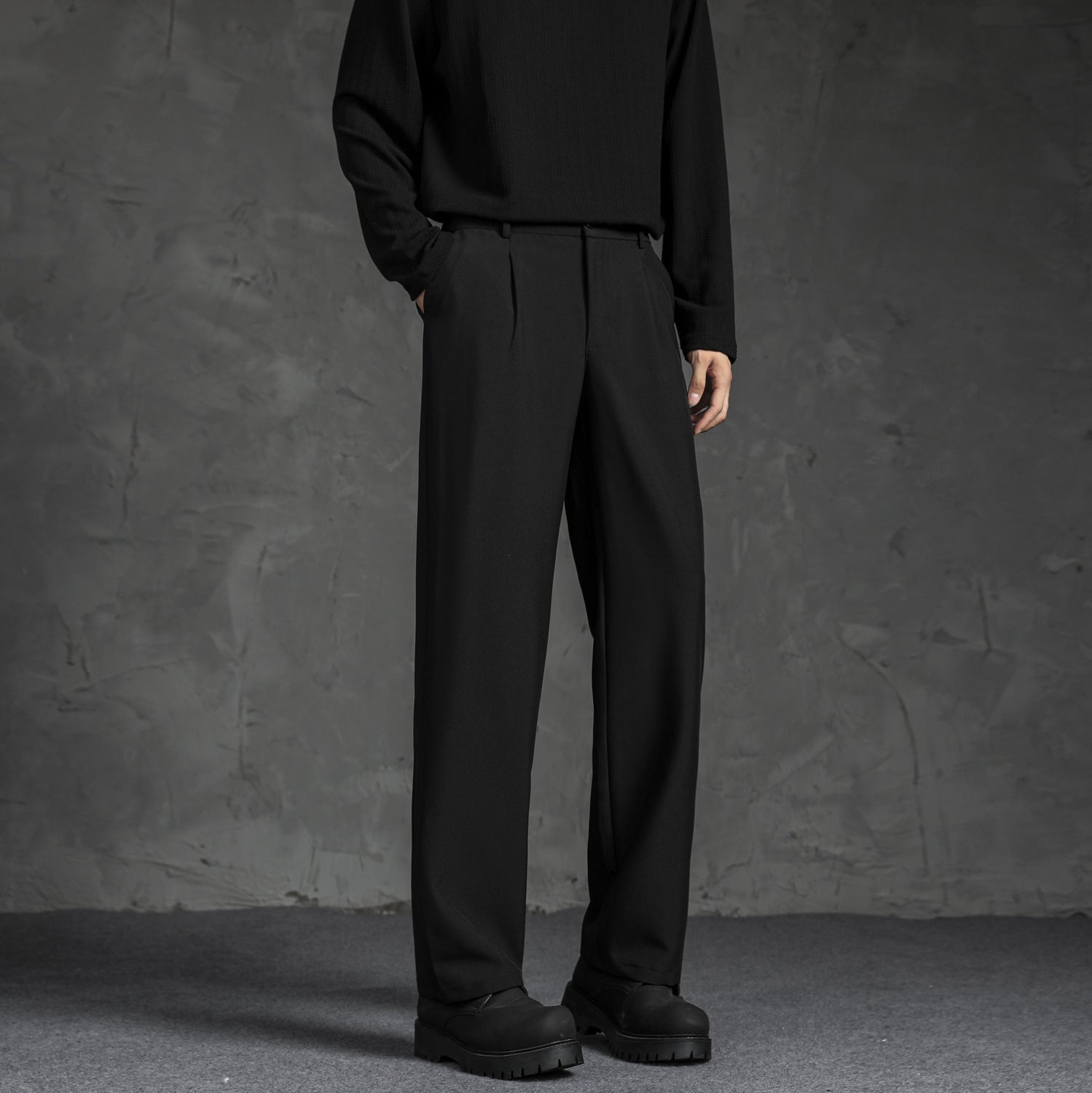 Black Loose Drooping Straight Casual Suit Pants