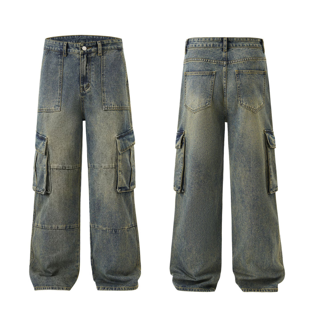 Mens American-style High-street Vintage Multi-pocket Jeans