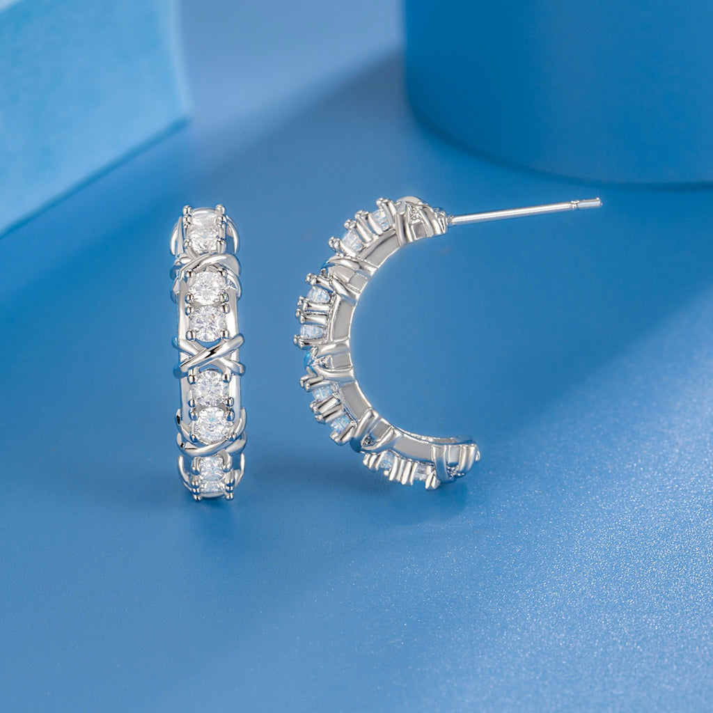 Cross XO Zircon Two-tone Full-jeweled Stud Earrings
