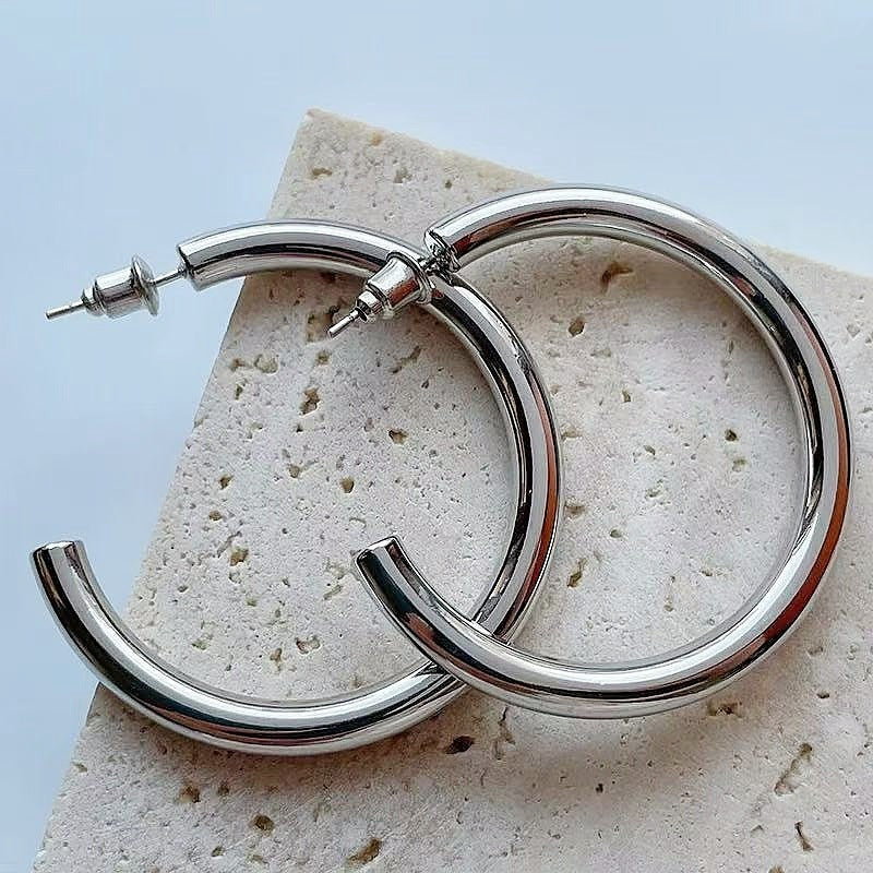 European And American Copper-plated Gold Thick Hoop Earrings