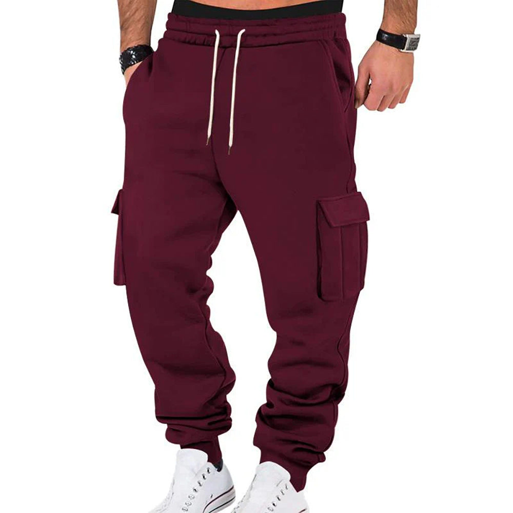 Men's Solid Color Casual Multi-pocket Drawstring Sports Pants